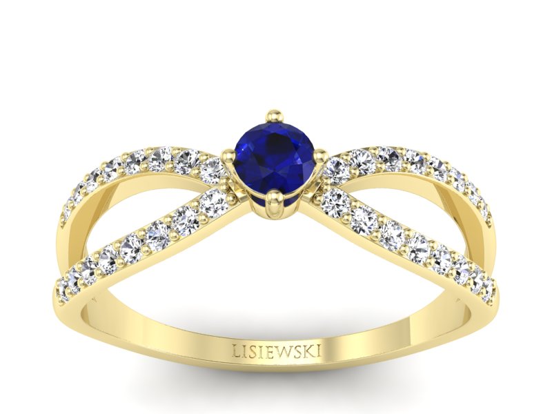 Pierścionek ze spinelem i brylantami żółte złoto - p16067zsp - 1