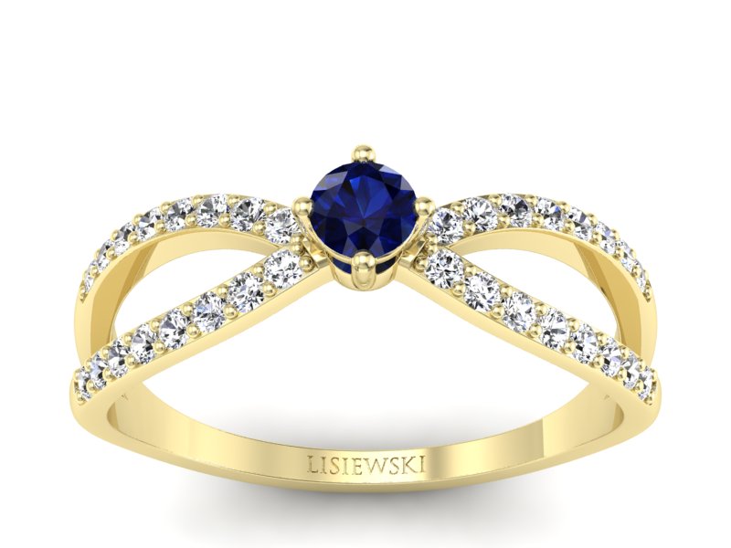 Złoty pierścionek z szafirem i diamentami - p16067zsz - 1