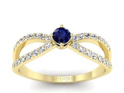Złoty Pierścionek z szafirem i diamentami - p16067zsz