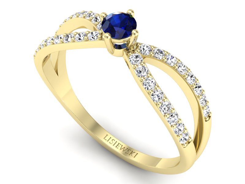 Złoty pierścionek z szafirem i diamentami - p16067zsz - 3