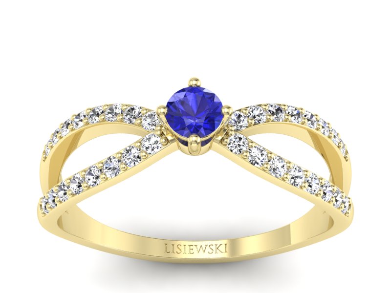 Złoty pierścionek z szafirem i brylantami - p16067zszc - 1