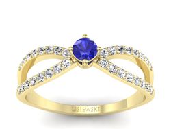 Złoty Pierścionek z szafirem i brylantami - p16067zszc