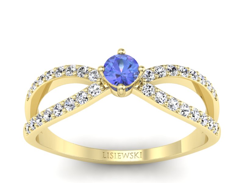 Pierścionek z tanzanitem i brylantami żółte złoto - p16067zt - 1