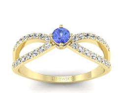 Pierścionek z tanzanitem i brylantami żółte złoto - p16067zt