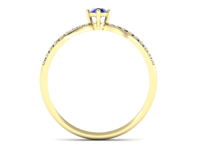 Pierścionek z tanzanitem i brylantami żółte złoto - p16067zt