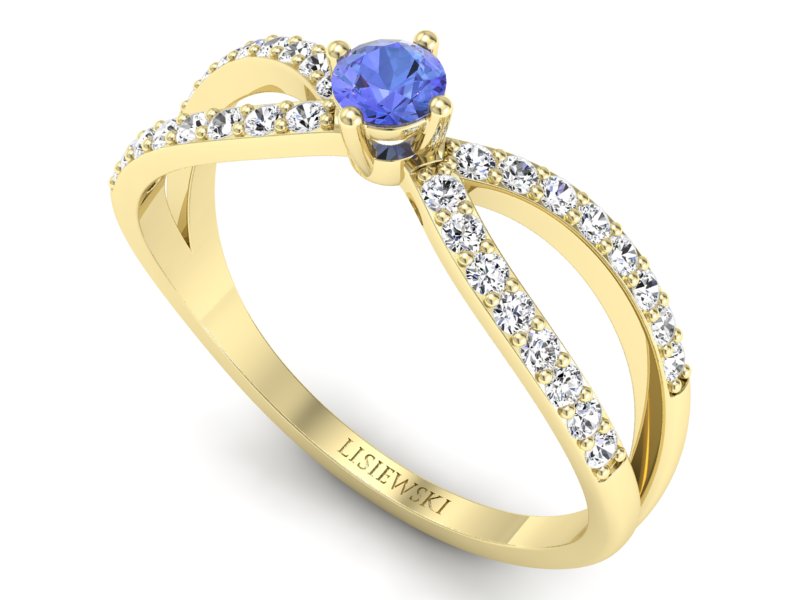 Pierścionek z tanzanitem i brylantami żółte złoto - p16067zt - 3