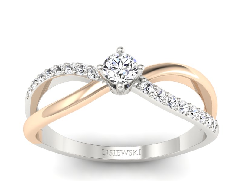 Pierścionek z diamentami różowe i białe złota - p16068bbc - 1