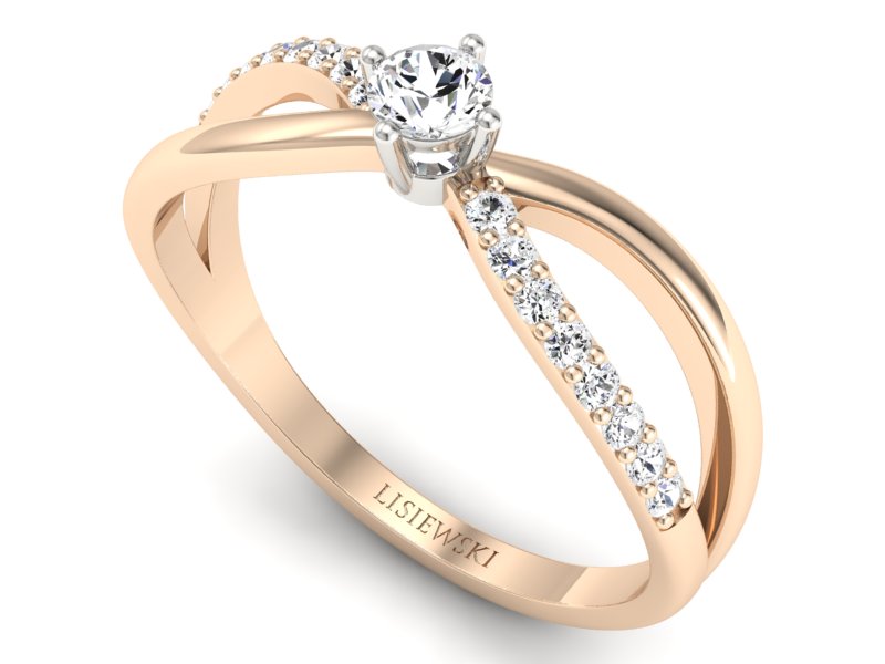 Pierścionek z brylantami białe różowe złoto - p16068cb - 3