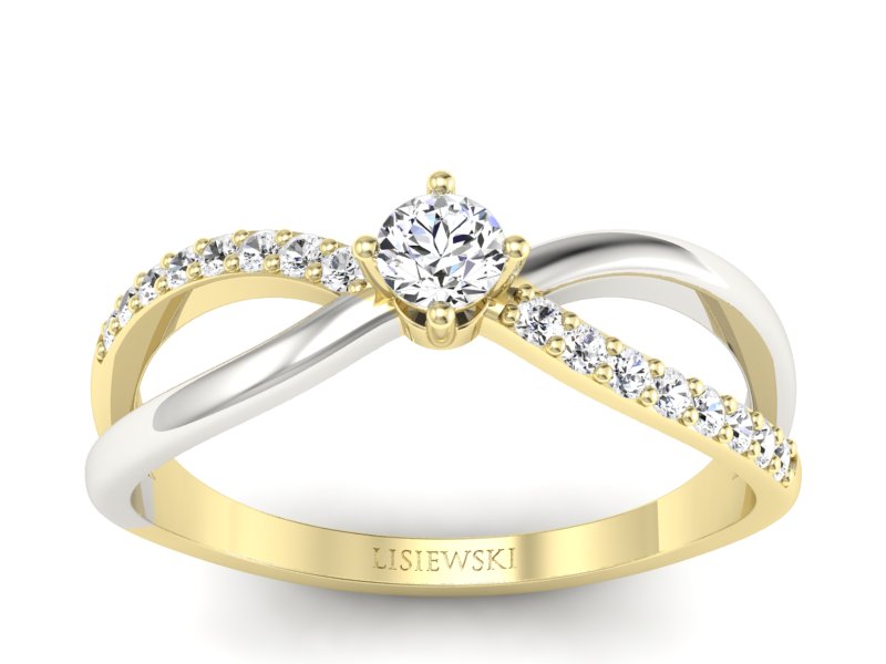 Złoty pierścionek zaręczynowy z brylantami - p16068zzb - 1