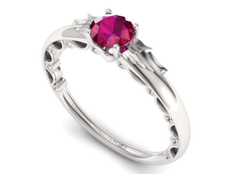 Pierścionek z rubinem i brylantami złoto 585 - p16073br - 3