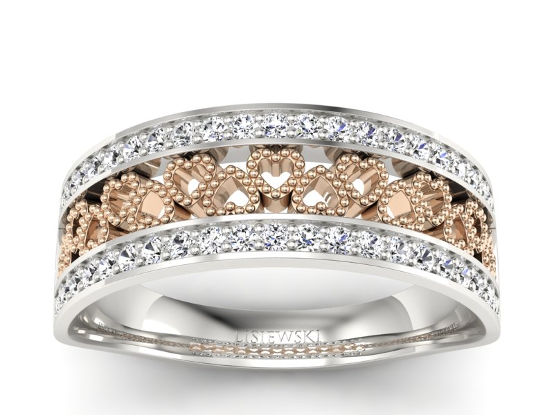 Obrączka z różowego i białego złota z brylantami - p16077bc - 1
