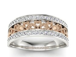 Obrączka z różowego i białego złota z brylantami - p16077bc