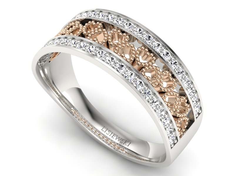 Obrączka z różowego i białego złota z brylantami - p16077bc - 3