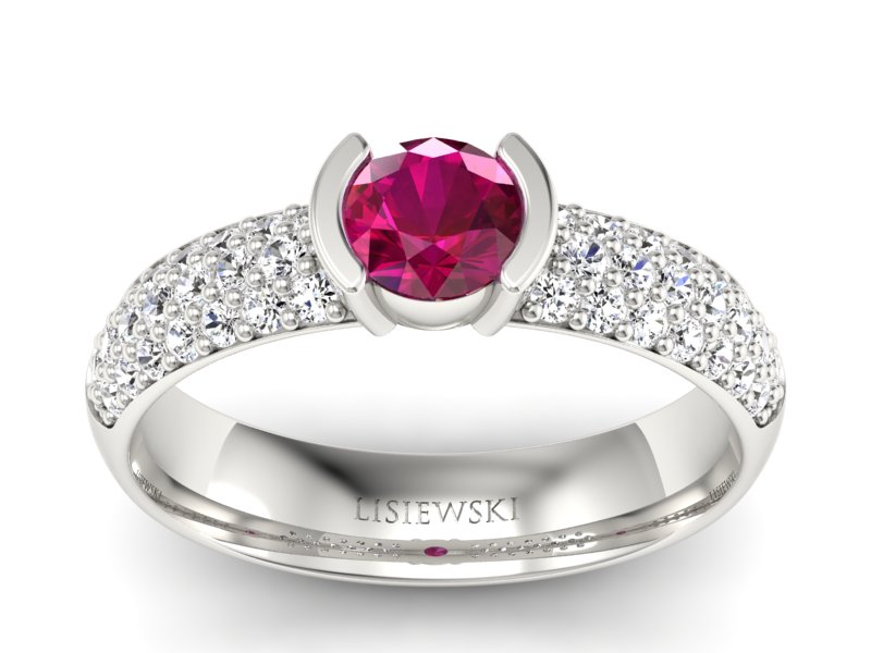 Pierścionek białe złoto z rubinem i brylantami - p16078br - 1