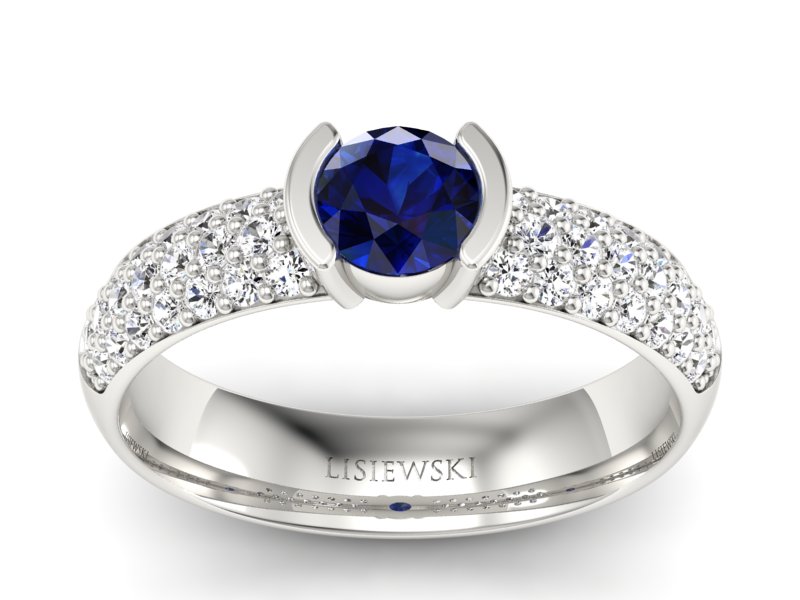 Pierścionek z szafirem i brylantami białe złoto - p16078bsz - 1
