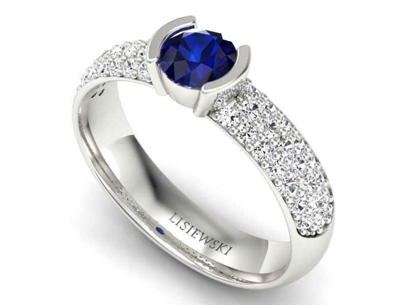 Pierścionek z szafirem i brylantami białe złoto - p16078bsz