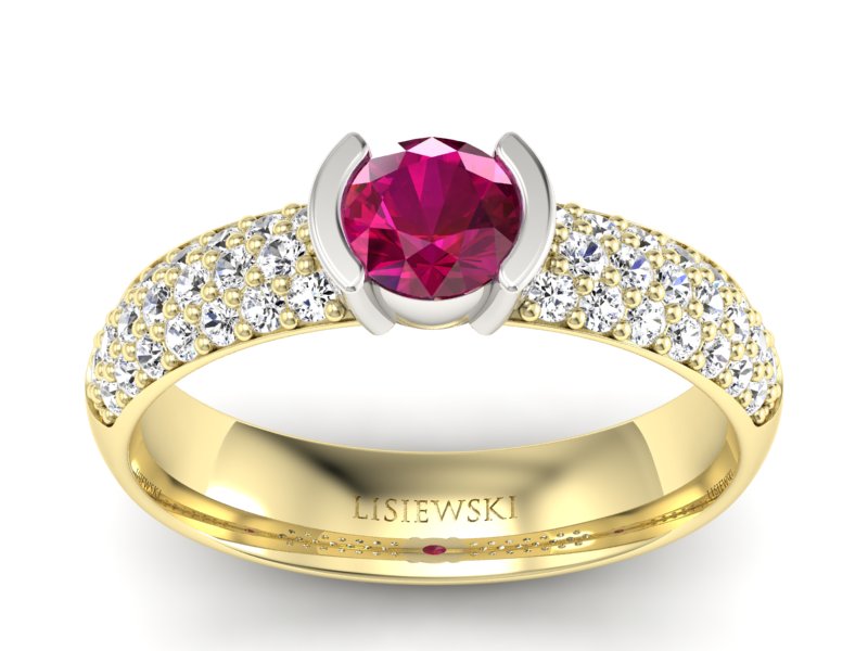 Pierścionek z rubinem i diamentami złoto 585 - p16078zbr - 1