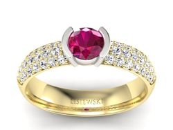 Pierścionek z rubinem i diamentami złoto 585 - p16078zbr