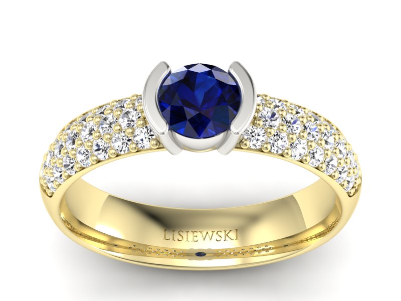 Złoty Pierścionek z szafirem i brylantami - p16078zbsz - 1