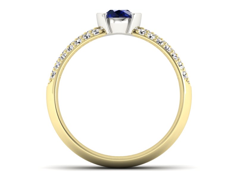 Złoty Pierścionek z szafirem i brylantami - p16078zbsz - 2