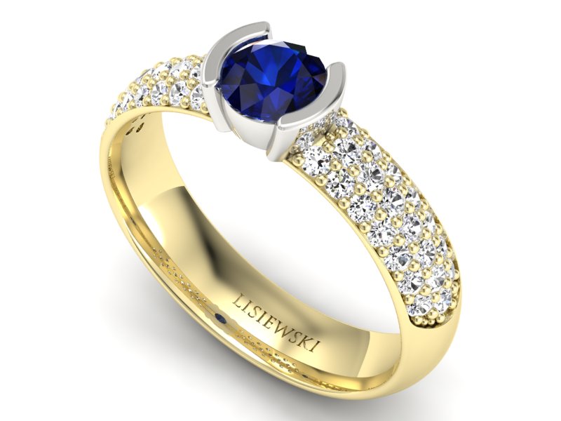 Złoty Pierścionek z szafirem i brylantami - p16078zbsz - 3