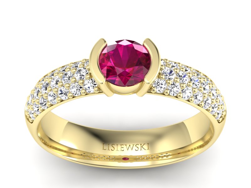 Pierścionek z rubinem i brylantami złoto 585 - p16078zr - 1