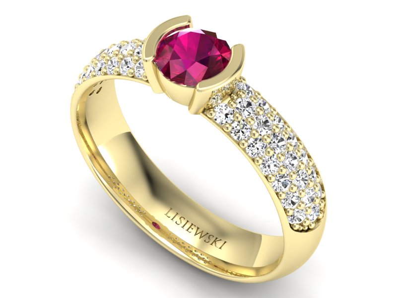 Pierścionek z rubinem i brylantami złoto 585 - p16078zr