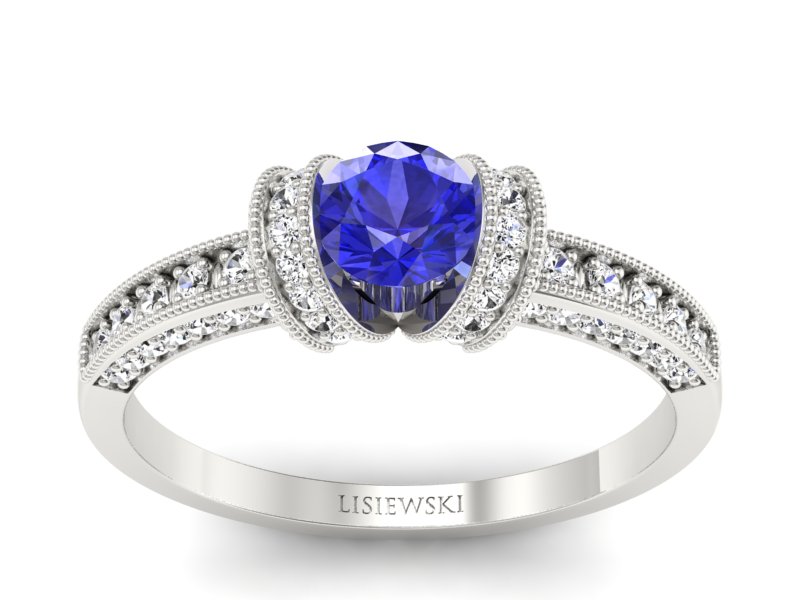 Złoty Pierścionek z szafirem i brylantami zloty - p16079bszc - 1