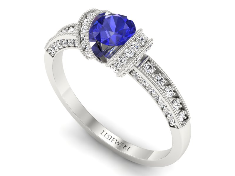 Złoty Pierścionek z szafirem i brylantami zloty - p16079bszc - 3