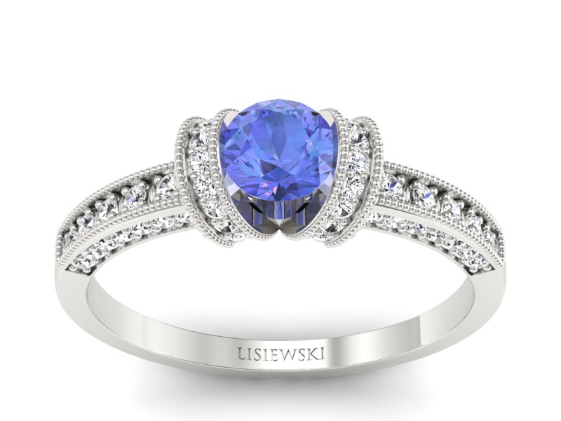 Pierścionek z tanzanitem białe złoto i brylantami - p16079bt - 1