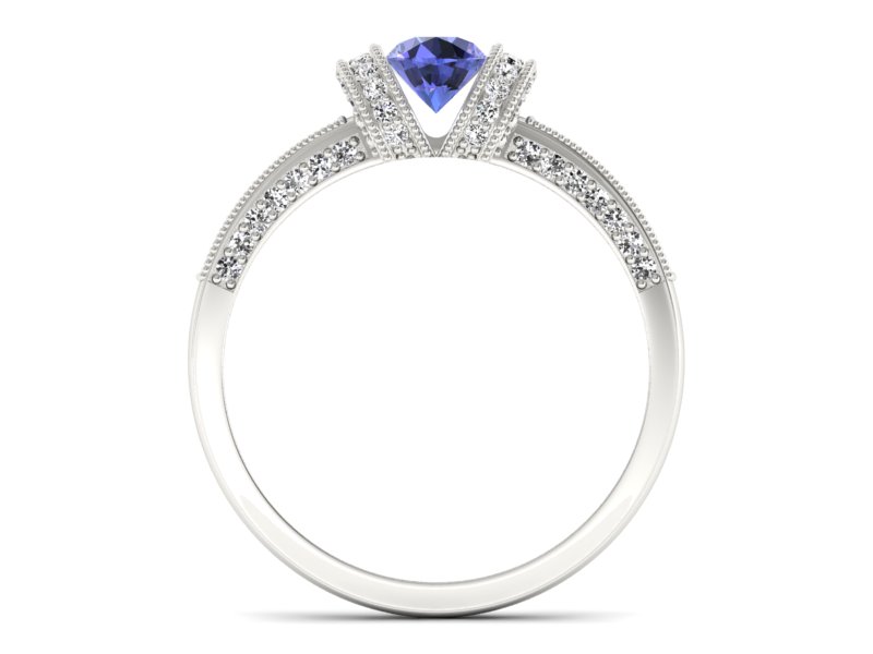 Pierścionek z tanzanitem białe złoto i brylantami - p16079bt - 2