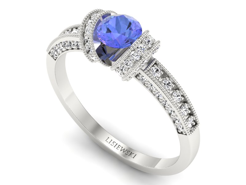 Pierścionek z tanzanitem białe złoto i brylantami - p16079bt