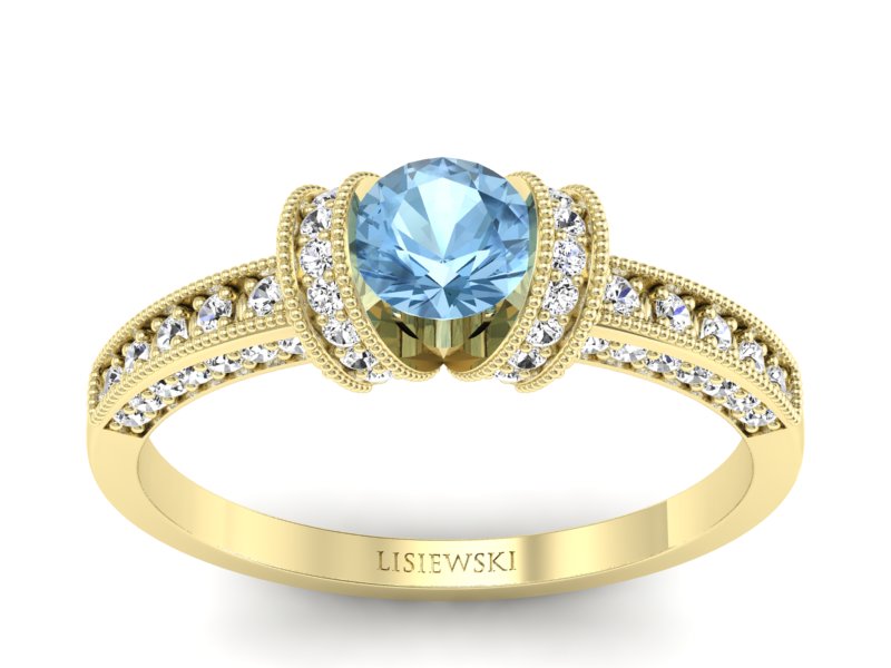 Złoty Pierścionek z topazem i brylantami 585 - p16079za - 1