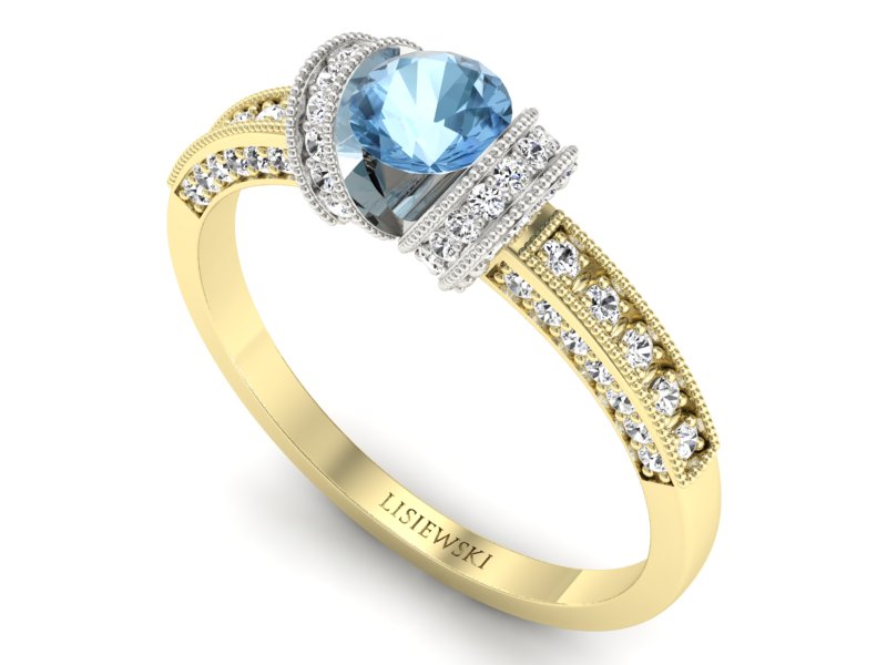 Pierścionek z topazem i brylantami złoto 585 - p16079zba