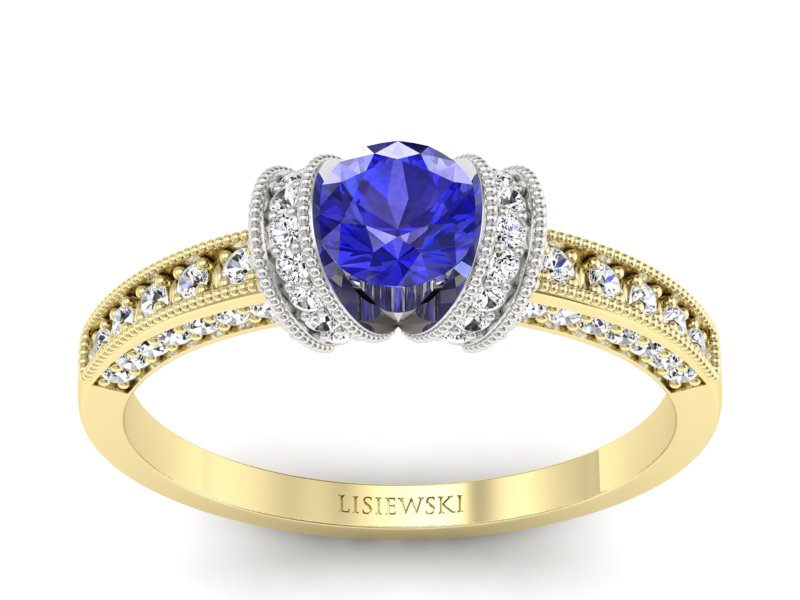 Pierścionek z szafirem i diamentami złoto 585 - p16079zbszc - 1