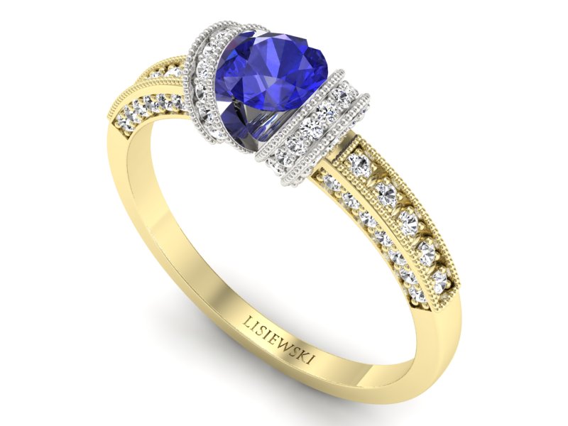 Pierścionek z szafirem i diamentami złoto 585 - p16079zbszc - 3