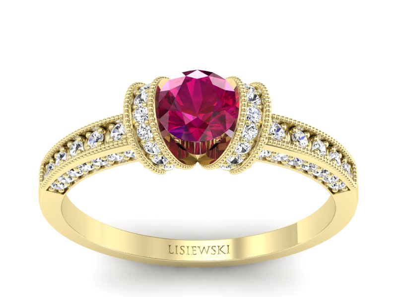 Pierścionek z rubinem i brylantami złoto 585 - p16079zr - 1