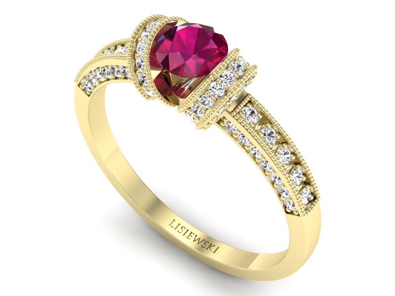 Pierścionek z rubinem i brylantami złoto 585 - p16079zr - 3