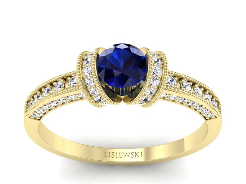 Pierścionek zaręczynowy z szafirem i brylantami - p16079zs - 1