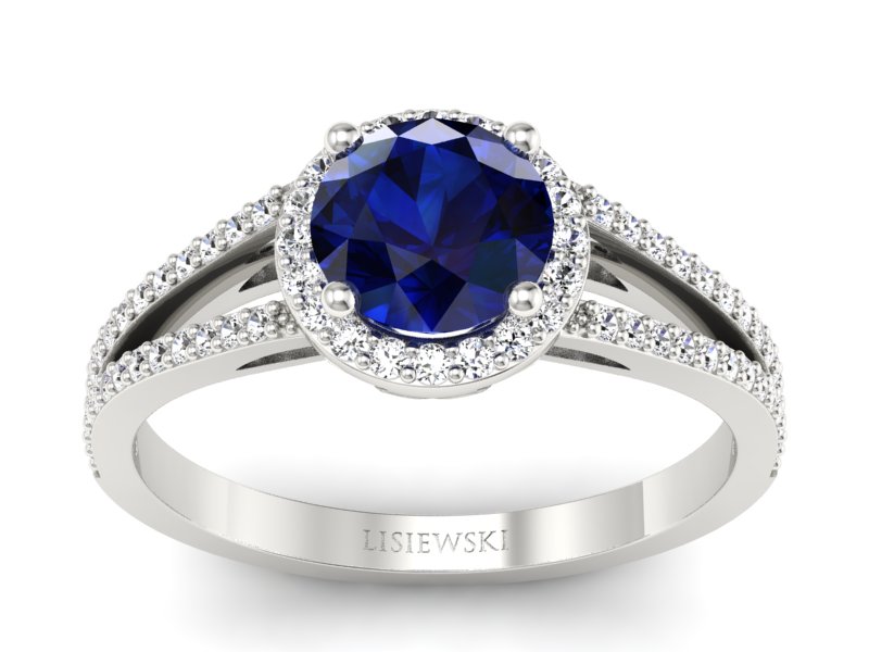Pierścionek z szafirem i brylantami białe złoto - p16081bsz - 1