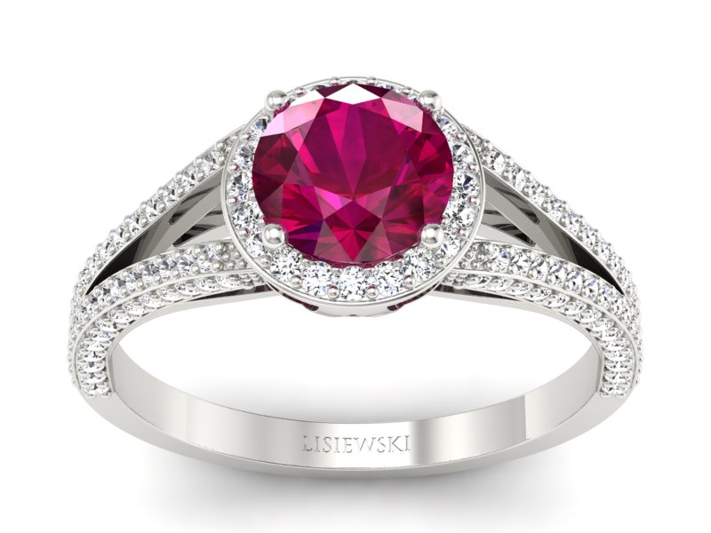 Pierścionek z rubinem i brylantami białe złoto - p16082br - 1