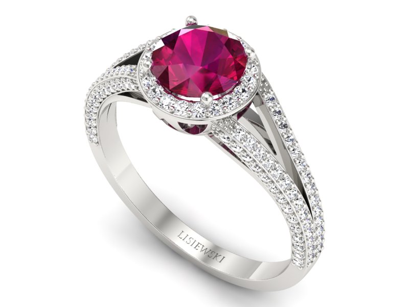 Pierścionek z rubinem i brylantami białe złoto - p16082br - 3