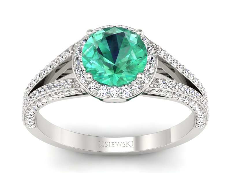 Złoty pierścionek ze szmaragdem i brylantami - p16082bsm - 1