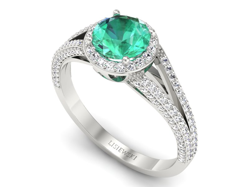 Złoty pierścionek ze szmaragdem i brylantami - p16082bsm - 3