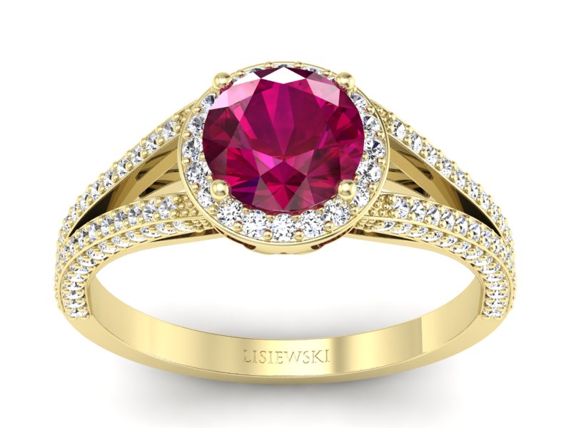 Pierścionek z rubinem i brylantami złoto 585 - p16082zr - 1