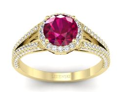 Pierścionek z rubinem i brylantami złoto 585 - p16082zr