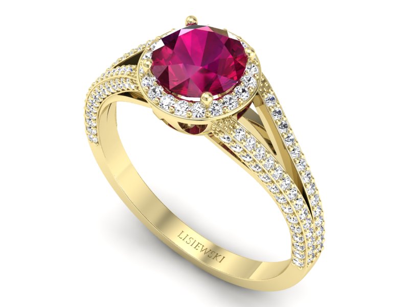 Pierścionek z rubinem i brylantami złoto 585 - p16082zr