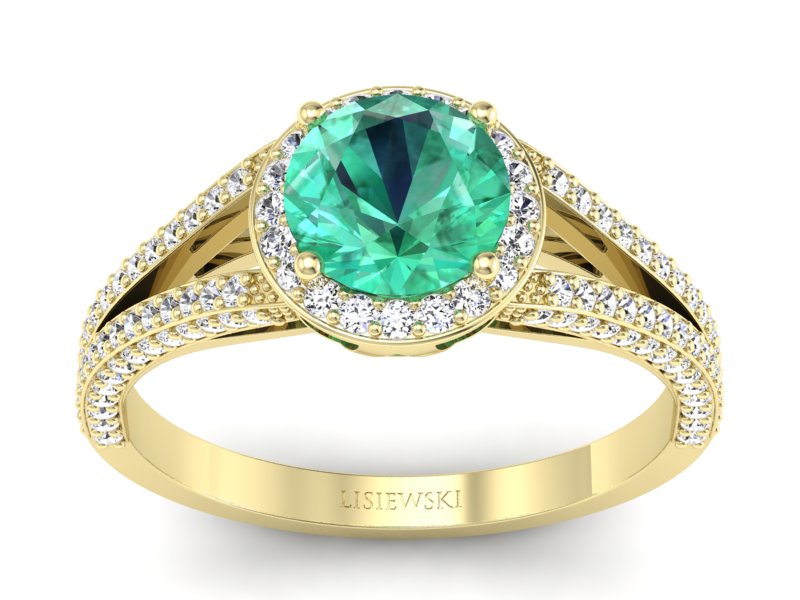 Złoty pierścionek ze szmaragdem i brylantami - p16082zsm - 1