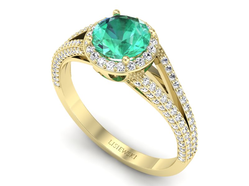 Złoty pierścionek ze szmaragdem i brylantami - p16082zsm