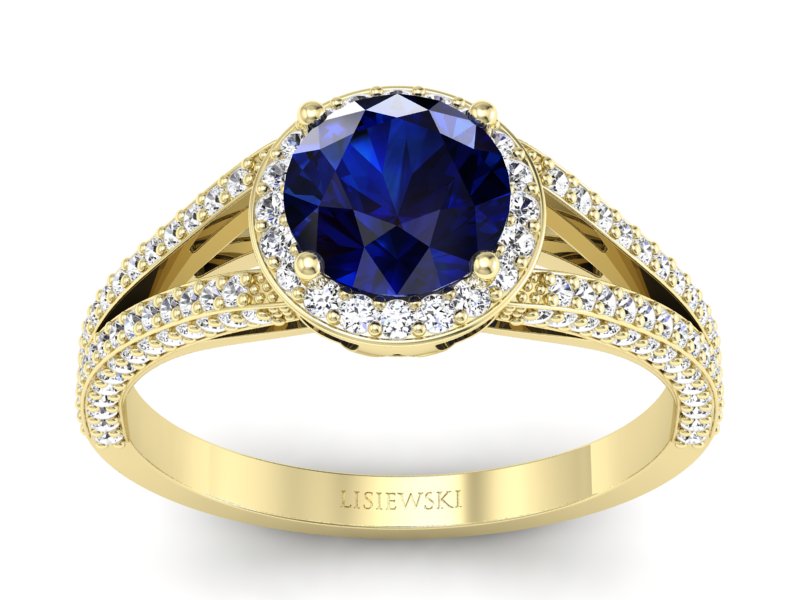 Złoty Pierścionek z szafirem i brylantami - p16082zsz - 1